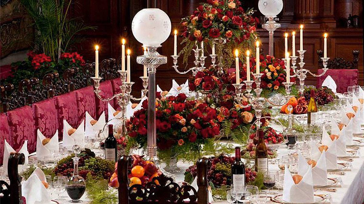 elaborate table set for Christmas dinner in Biltmore Estate in Asheville, North Carolina, USA