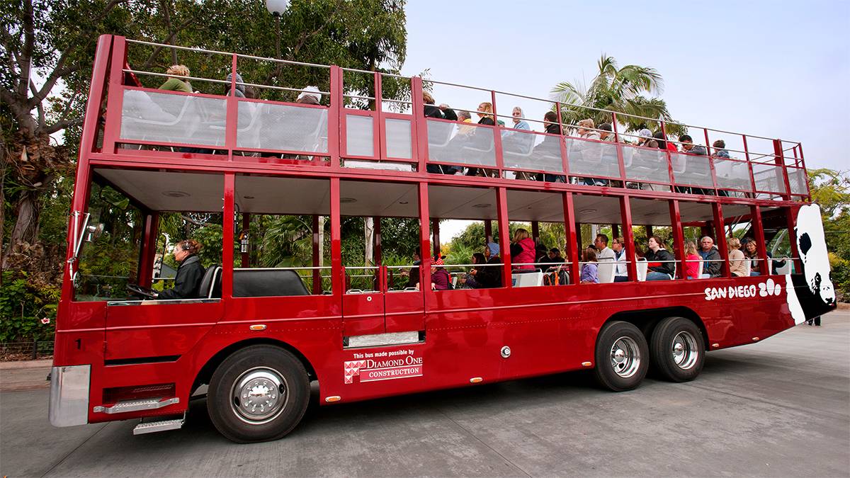 red double decker trolly at the San Diego Zoo in San Diego, California, USA