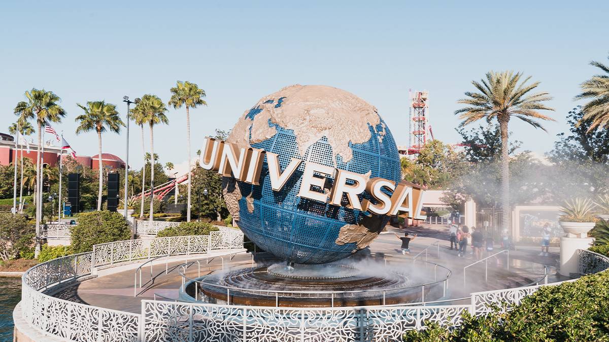 Universal Studios Globe located at the entrance in Orlando, Florida, USA