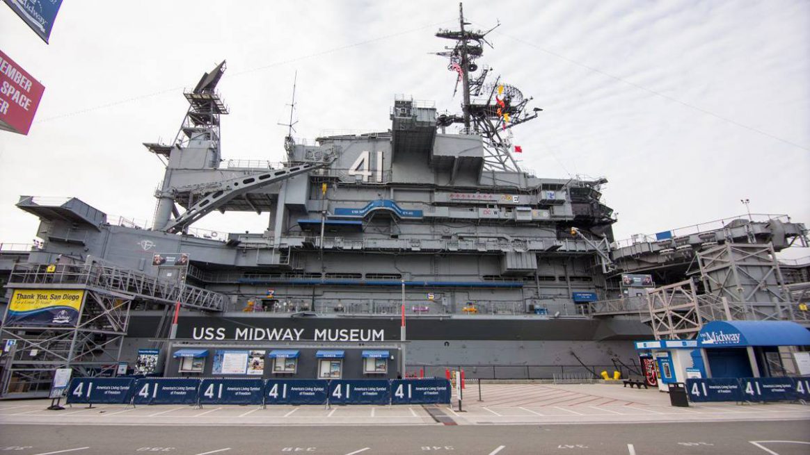 entrance to the USS Midway Museum in San Diego California