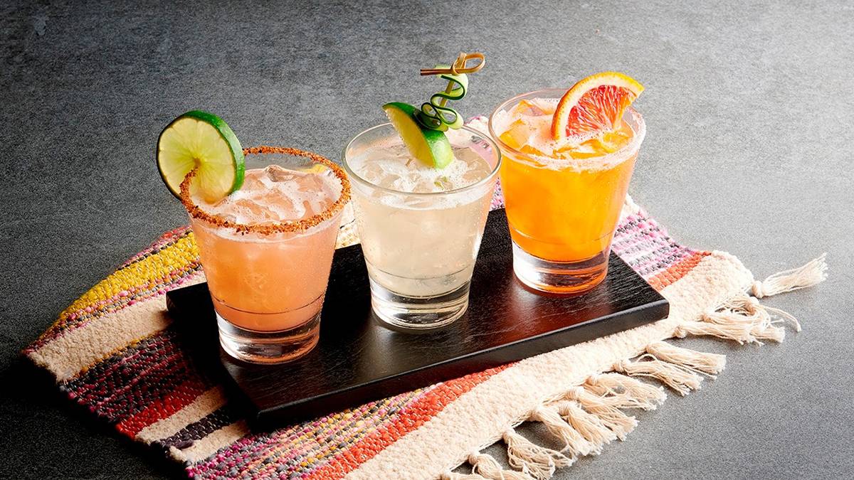 Close up photo of three mixed drinks from Cantina Laredo in Branson, Missouri, USA