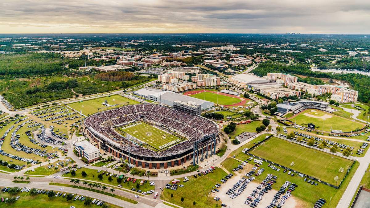 Aerial view of the UCF Knights stadium and the surrounding area in Orlando, Florida, USA