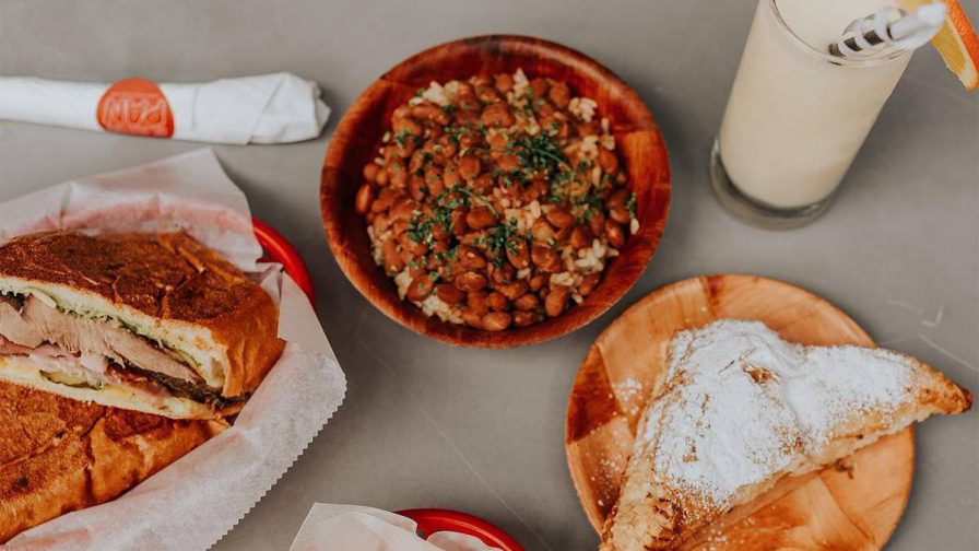 Close up photo of a meal with a soup, sandwich and desert from Ponce City Market in Atlanta, Georgia, USA