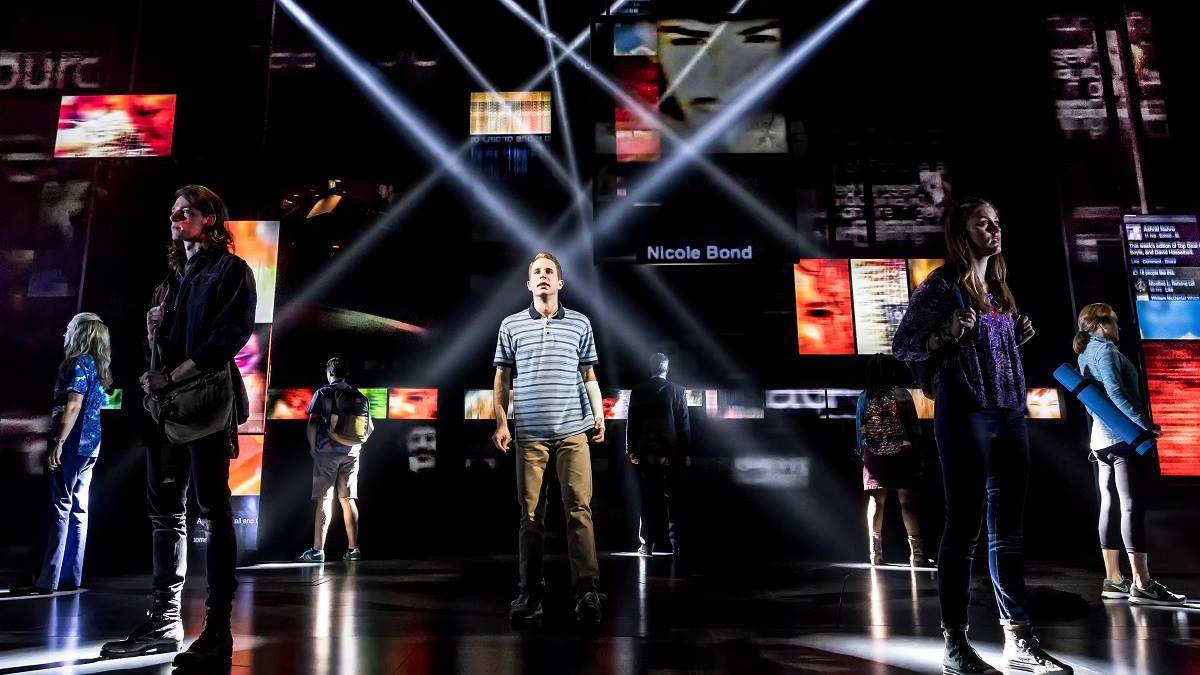 performers on stage during Broadway production of Dear Evan Hansen in NYC, New York, USA