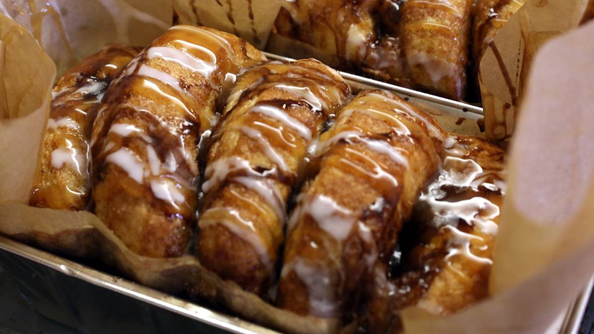 Close up of cinnamon bread at Silver Dollar City with gooey frosting in Branson, Missouri, USA