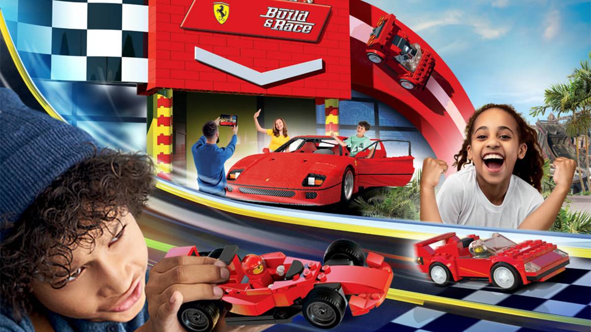 Children playing with the new Ferrari Build & Race at LEGOLAND California in San Diego, California, USA